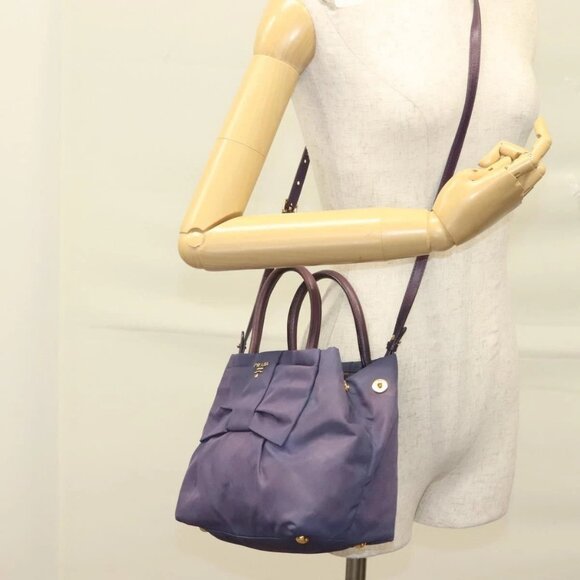 PRADA Hand Bag Nylon 2way Purple Gold Auth - Picture 1 of 16